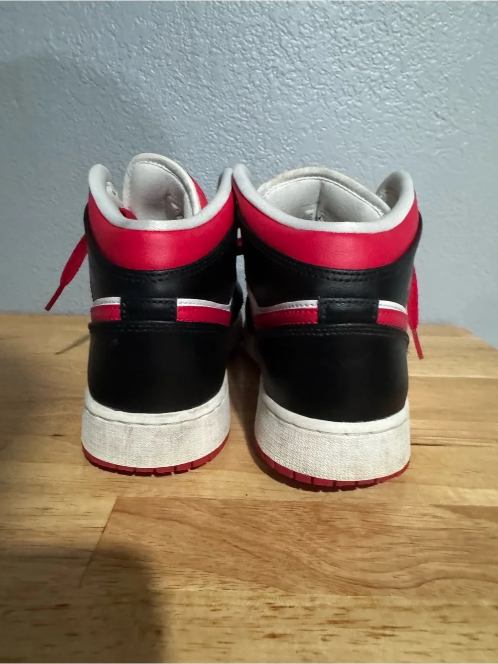 Jordan High-Top Sneakers in White, Black & Red